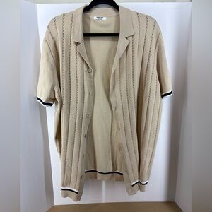 Coofandy Tan Dress Polo with White and Black Accents on Sleeve, Men's XL